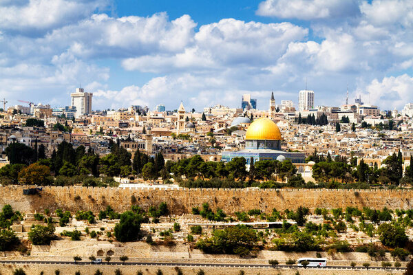 View of Jerusalem and the Dome of the Rock from the Mount of Elives, Israel, Middle East
