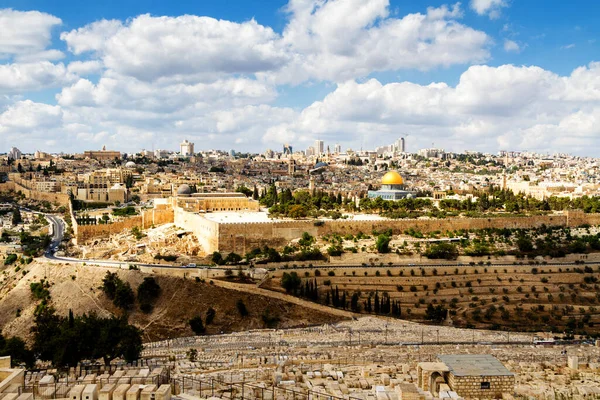 중동의 감람산에서 바라본 예루살렘의 모습과 바위의 — 스톡 사진