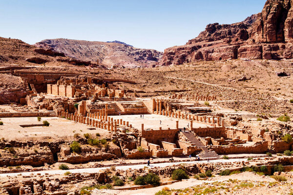 Petra - touristt complex of ancient city. Popular tourist destination and landmark in Jordan.