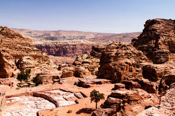 Impresionante Vista Deir Monasterio Petra Jordania Día Cielo Azul Limpio — Foto de Stock