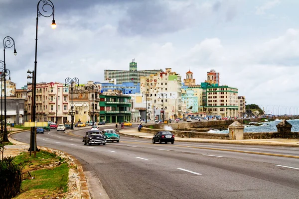 Havana Kuba November 2017 Alte Oldtimer Fahren Stau Auf Der — Stockfoto