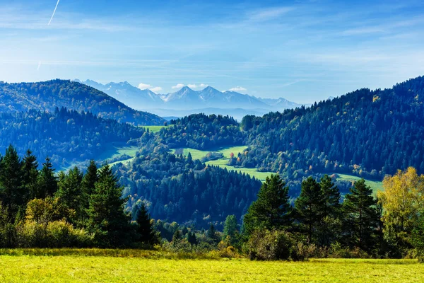 Pieniny Panorama Com Vista Para Tatras Dia Outonal Quente Ensolarado — Fotografia de Stock