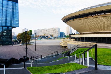 KATOWICE, POLAND - 11 Ocak 2018 Spodek Hall Arena ve Uluslararası Konferans Merkezi. Aralık 2018 'de ONZ Birleşmiş Milletler İklim Değişikliği Çerçeve Sözleşmesi - COP24.