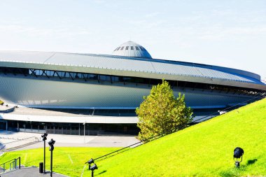 KATOWICE, POLAND - 11 Ocak 2018 Spodek Hall Arena ve Uluslararası Konferans Merkezi. Aralık 2018 'de ONZ Birleşmiş Milletler İklim Değişikliği Çerçeve Sözleşmesi - COP24.