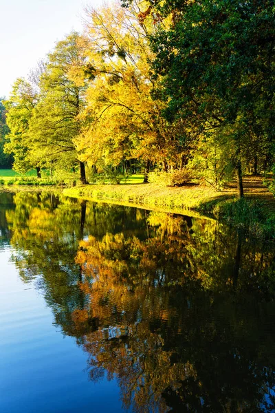 Cenário Bonito Outono Durante Queda Das Folhas Parque Pszczyna Polônia — Fotografia de Stock