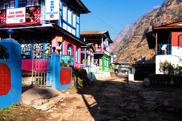 Kilátás Egy Kisvárosra Vagy Településre Egy Népszerű Turistaúton Annapurna Circuit — Stock Fotó