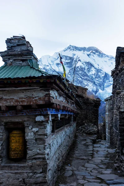 Pohled Malé Město Nebo Osadu Oblíbené Turistické Stezce Annapurna Circuit — Stock fotografie