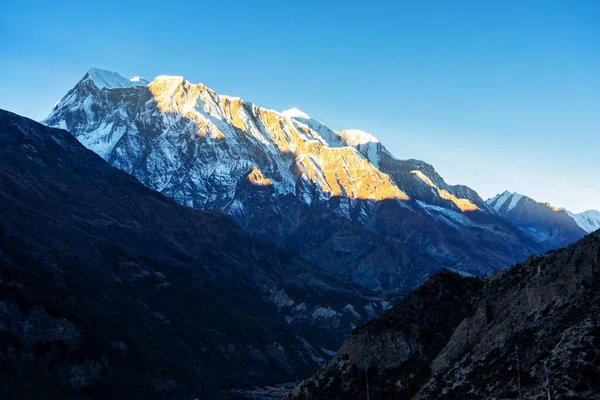 Panorámás Kilátás Nyílik Egy Népszerű Turistacélpont Útvonal Nepál Annapurna Circuit — Stock Fotó