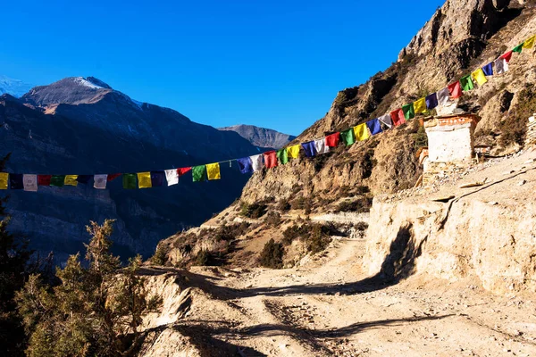 Panoramiczne Widoki Popularny Szlak Turystyczny Nepalu Annapurna Circuit Trail Droga — Zdjęcie stockowe