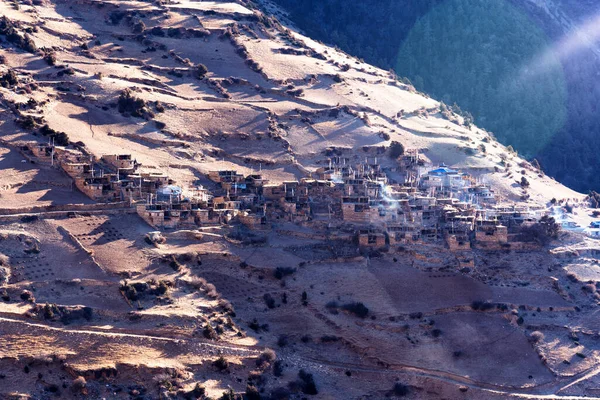 Luchtfoto Van Prachtige Groene Kleurrijke Rijstveld Terrassen Himalaya Nepal Annapurna — Stockfoto