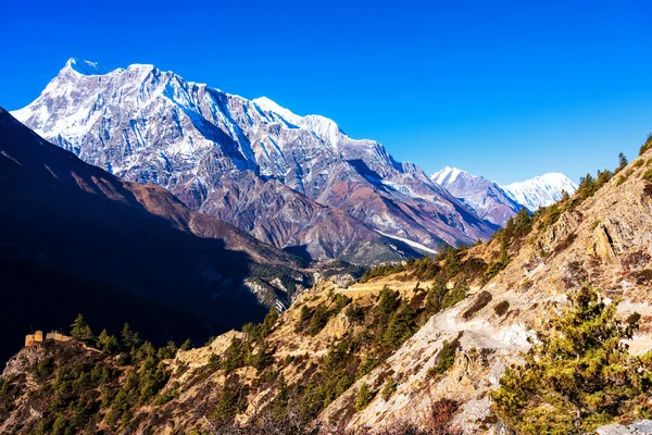 Vistas Panorámicas Popular Sendero Turístico Nepal Circuito Annapurna Camino Campamento — Foto de Stock