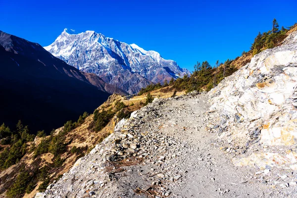 Panoramiczne Widoki Popularny Szlak Turystyczny Nepalu Annapurna Circuit Trail Droga — Zdjęcie stockowe