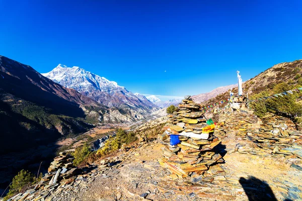 Panoramatický Výhled Oblíbenou Turistickou Trasu Nepálu Annapurna Circuit Trail Cesta — Stock fotografie