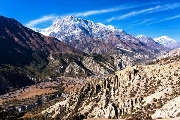 Panoramautsikt Över Populär Turistdestination Spår Nepal Annapurna Circuit Trail Sätt — Stockfoto