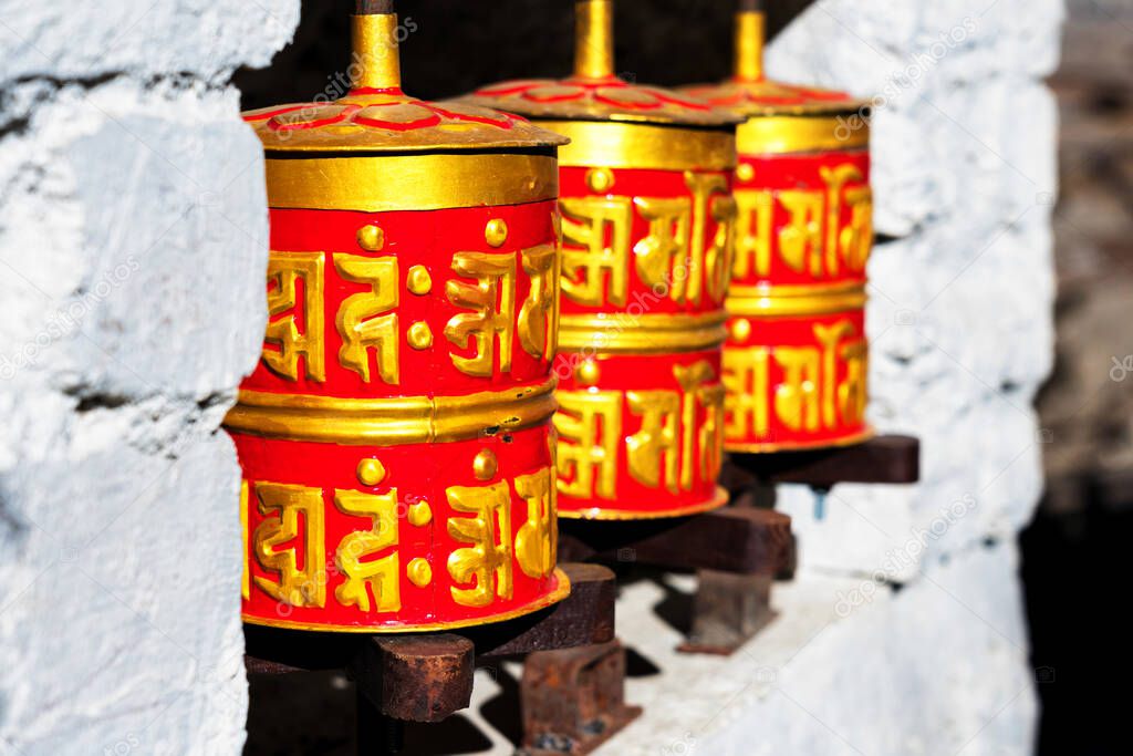 Prayer wheels in Kathmandu temple, Nepal