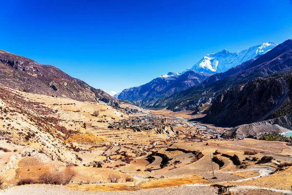 Panoramautsikt Över Populär Turistdestination Spår Nepal Annapurna Circuit Trail Sätt — Stockfoto