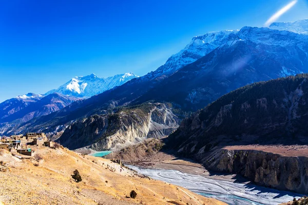 Panoramatický Výhled Oblíbenou Turistickou Trasu Nepálu Annapurna Circuit Trail Cesta — Stock fotografie