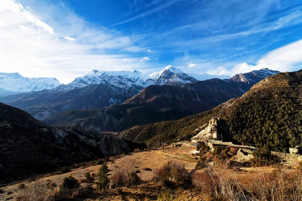 Panoramautsikt Över Populär Turistdestination Spår Nepal Annapurna Circuit Trail Sätt — Stockfoto