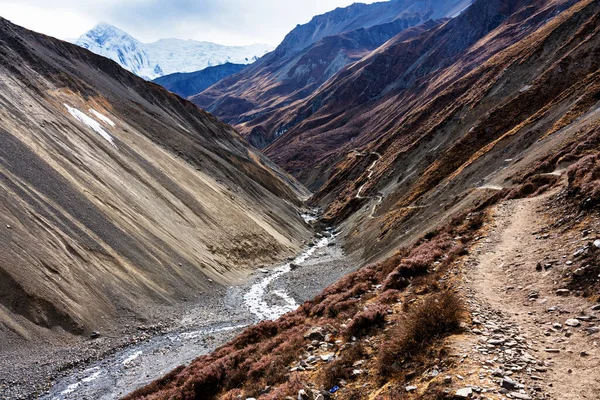 Vistas Panorámicas Popular Sendero Turístico Nepal Circuito Annapurna Camino Campamento — Foto de Stock