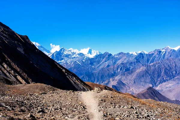 Panoramautsikt Över Populär Turistdestination Spår Nepal Annapurna Circuit Trail Bra — Stockfoto