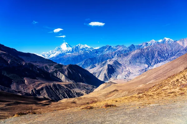 Panoramiczne Widoki Popularny Szlak Turystyczny Nepalu Annapurna Circuit Trail Droga — Zdjęcie stockowe