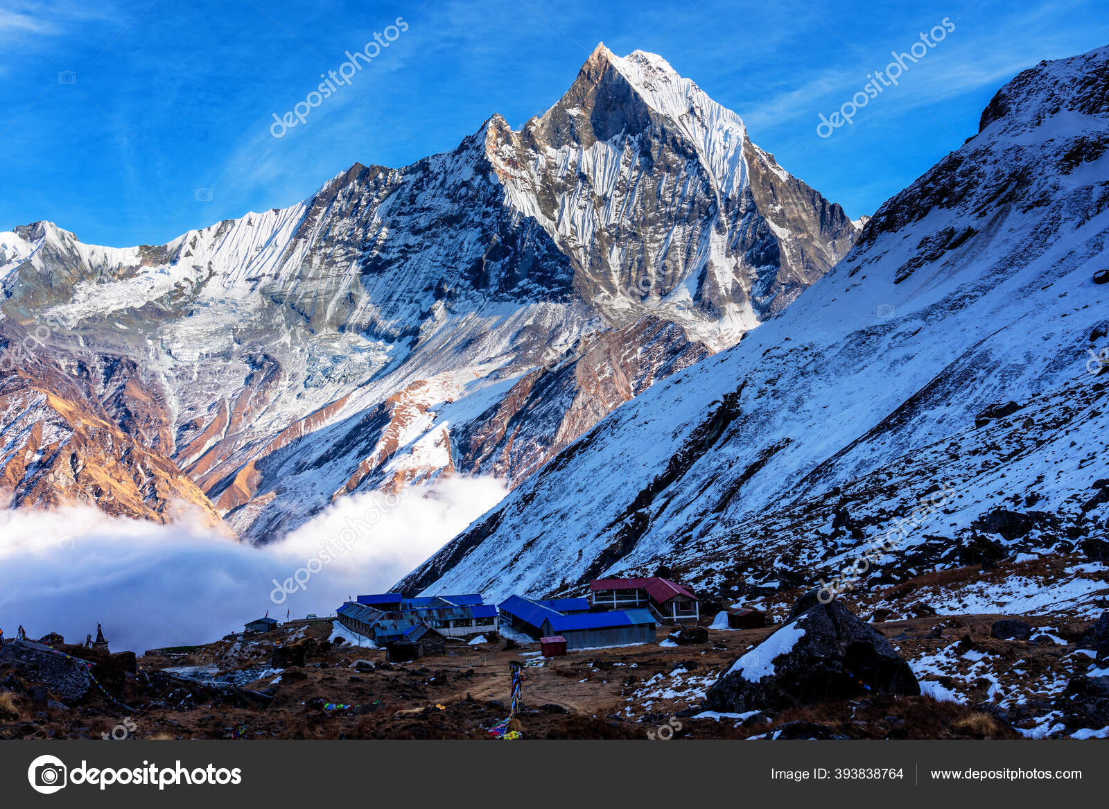 Panorama Dari Gunung Machapuchare Fishtail Saat Matahari Terbenam Dilihat Dari Stok Foto C Kefirm 393838764