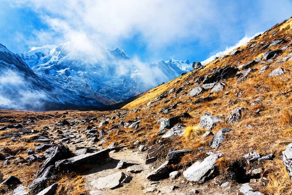 Panorama Moditse Peak Také Nazývaný Annapurna South Pohled Annapurna Base — Stock fotografie