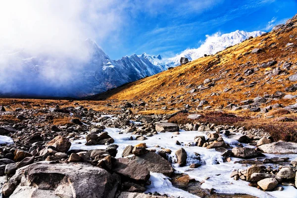 Panorama Moditse Peak Také Nazývaný Annapurna South Pohled Annapurna Base — Stock fotografie