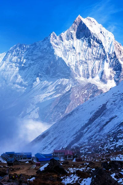 Panorama Mount Machapuchare Fishtail Sunset View Annapurna Base Camp Nepal — стокове фото