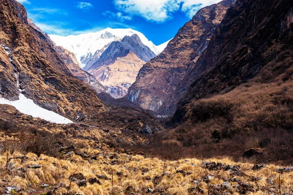 Trekking Nella Regione Dell Annapurna Con Annapurne Sullo Sfondo — Foto Stock