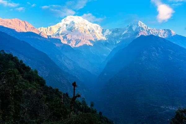 Panorama Moditse Topp Även Kallad Annapurna Syd Från Annapurna Base — Stockfoto