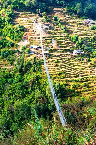 Annapurna Circuit Nepal Dec 2018 Hangbrug Een Populaire Toeristische Bestemming — Stockfoto
