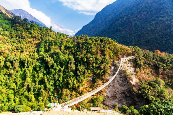 Подвесный Мост Популярной Туристической Тропе Трасса Аннапурна Непале Гималаи — стоковое фото