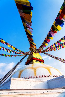 Bodhnath stupa 'nın görüntüsü, dünyanın en iyi Budist aptallarından biri, Katmandu şehrinin en büyük stupası, Nepal Budizmi
