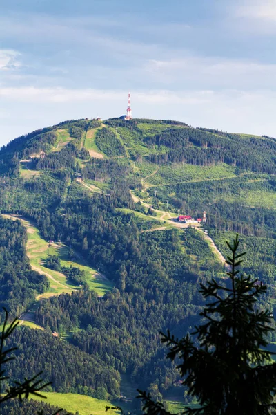 Uitzicht Poolse Berg Skrzyczne Van Beskidy Mountains Klimczok Piek Beskid — Stockfoto