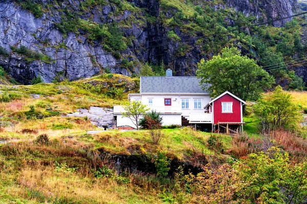 Maison Consommation Nordique Traditionnelle Bois Dans Archipel Lofoten Norvège — Photo