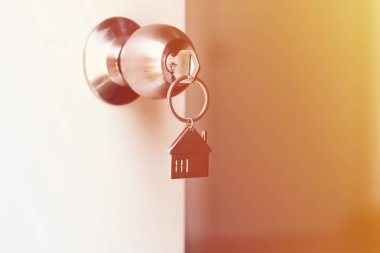 Mülkiyet kavramı, Home tuşu ile anahtar deliği metal ev Anahtarlık.