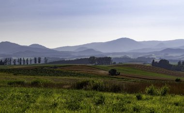 Güzel alan peyzaj hasat makine ve dağ ile