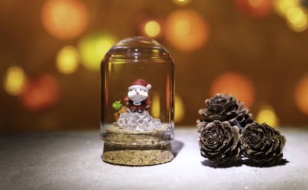 Santa Claus Cube Ice Glass Tube Pine Cone Isolated Christmas — Stock Photo, Image
