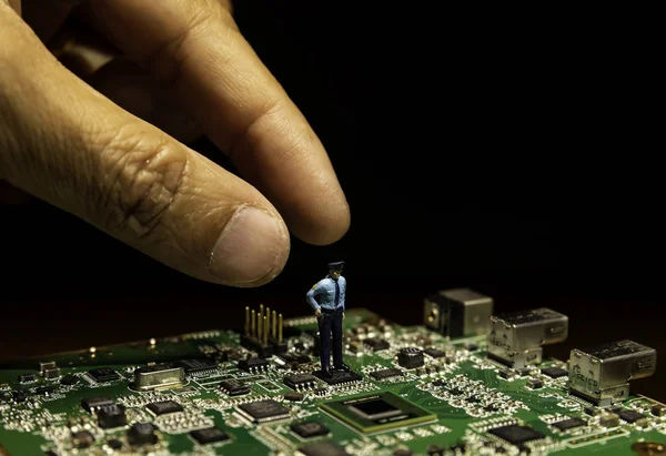 Two Fingers Human Catching Security Model Circuit Board — Stock Photo, Image