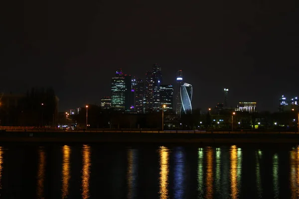 Деловой Центр Москва Сити Ночью Россия — стоковое фото