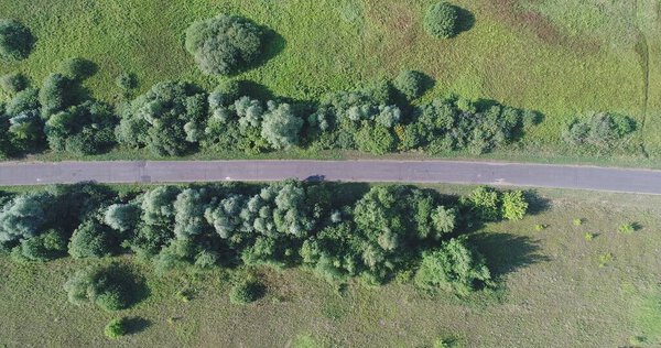 Aerial photo. Top view of a rural road in the Nizhny Novgorod region, Russia