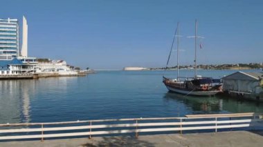 Kırım Yarımadası. Güneşli bir sabah Sivastopol ve Sivastopol Körfezi seti.