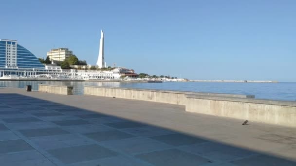 Crimean Peninsula Embankment City Sevastopol Sevastopol Bay Early Sunny Morning — Stock Video