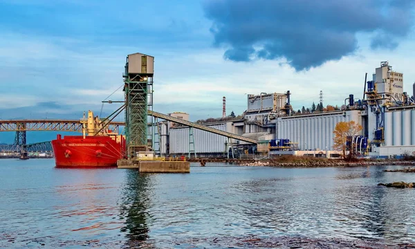 Schip Onder Het Laden Zeehaven Van Vancouver Port Achtergrond Van — Stockfoto