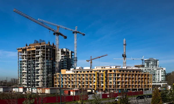 Nieuwbouw Van Hoogbouw Burnaby Stad Industriële Bouwplaats Bouwmachines Diverse Bouwkranen — Stockfoto