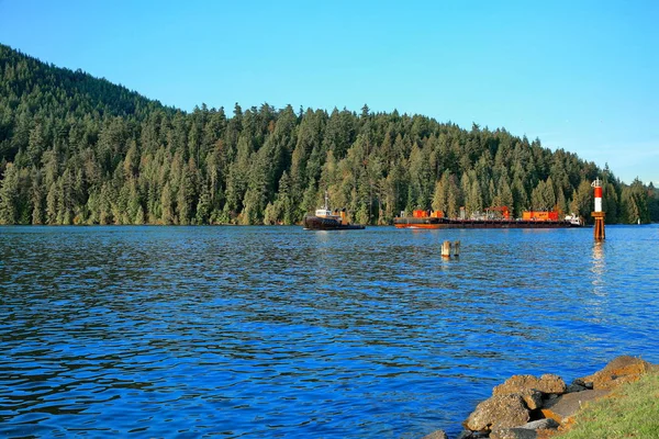 Due Rimorchiatori Trainano Bacino Galleggiante Burrard Inlet Porto Vancouver — Foto Stock