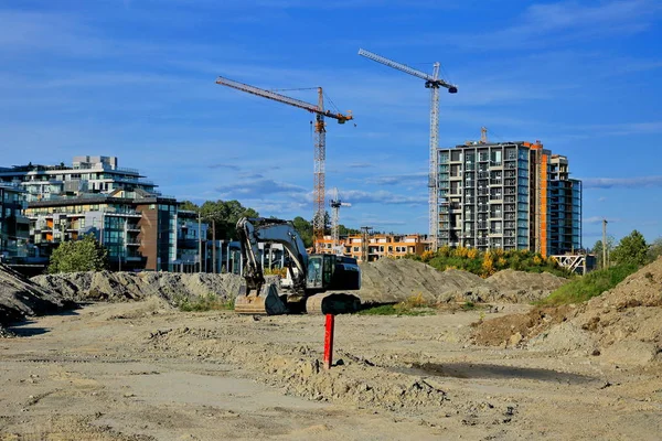 Construction New High Rise Buildings Burnaby City Construction Equipment Excavator — Stock Photo, Image