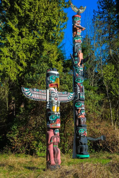 Due Totem Polacchi Stanley Park Vancouver Columbia Britannica — Foto Stock