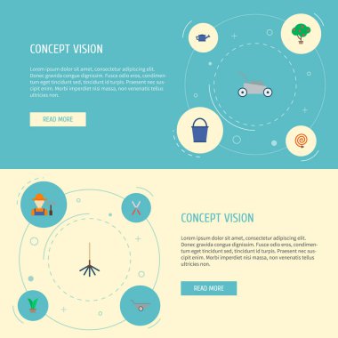 Meyve ağacı, kova, bahçıvan ve diğer simgeler web mobil app logo tasarımı için Bahçe simgeler düz stil simgeler kümesi.